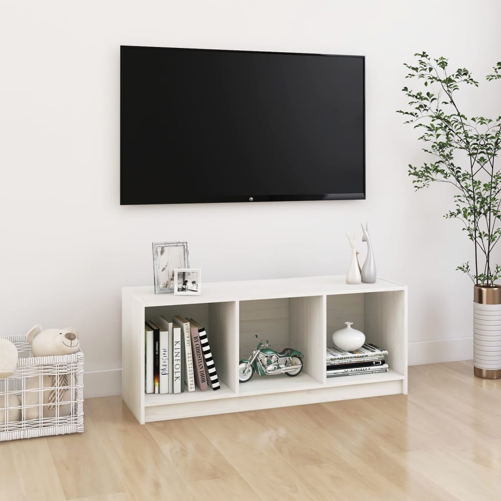 Mobile Porta TV Bianco 104x33x41 cm in Legno Massello di Pino - homemem39