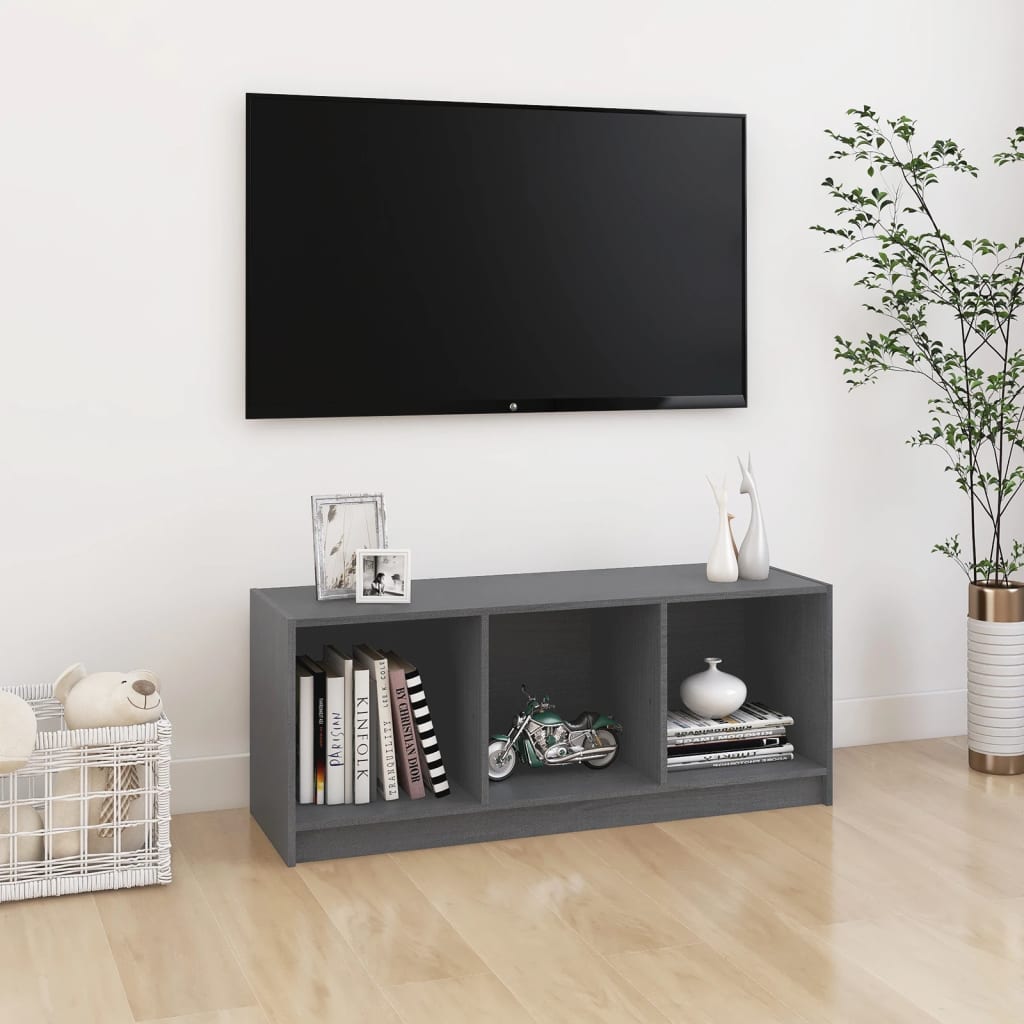 Mobile Porta TV Grigio 104x33x41 cm in Legno Massello di Pino - homemem39