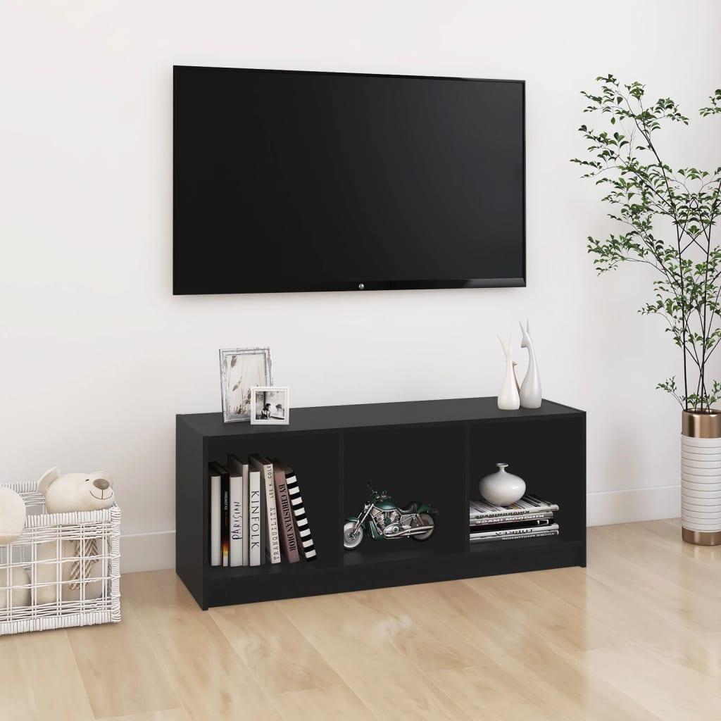 Mobile Porta TV Nero 104x33x41 cm in Legno Massello di Pino - homemem39