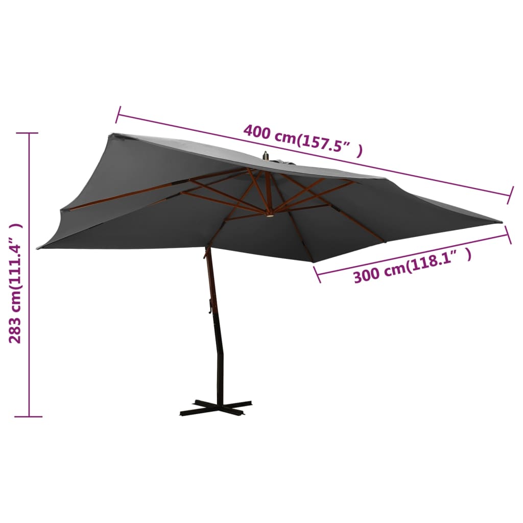 Ombrellone a Sbalzo con Palo in Legno 400x300 cm Antracite - homemem39