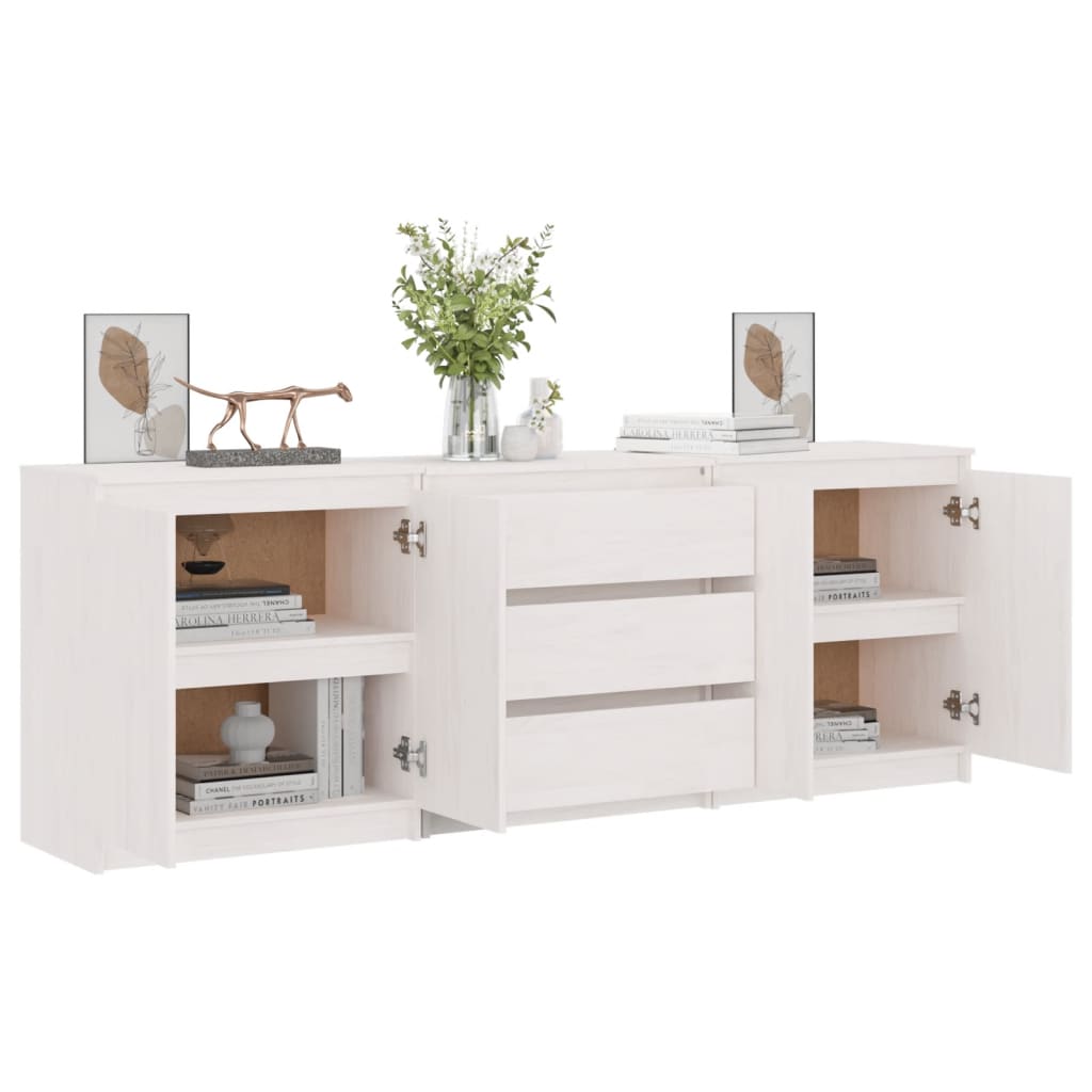 Credenza Bianca 180x36x65 cm in Legno Massello di Pino - homemem39