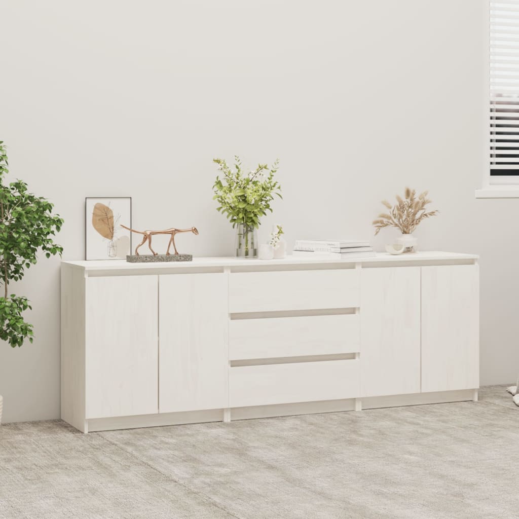 Credenza Bianca 180x36x65 cm in Legno Massello di Pino - homemem39