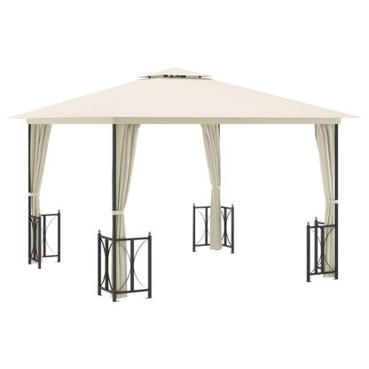 Gazebo con Teli Laterali e Doppio Tetto 3x3 m Crema - homemem39