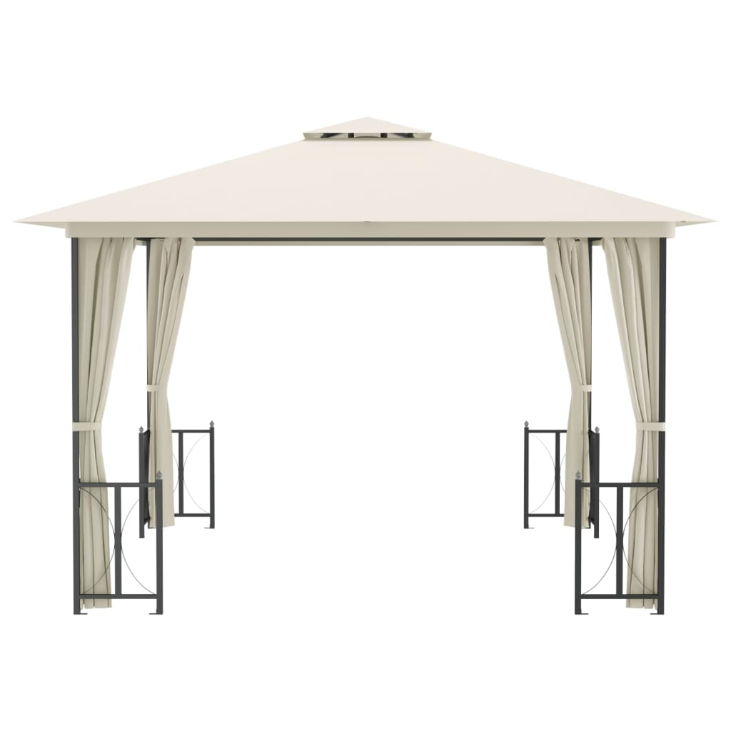 Gazebo con Teli Laterali e Doppio Tetto 3x3 m Crema - homemem39