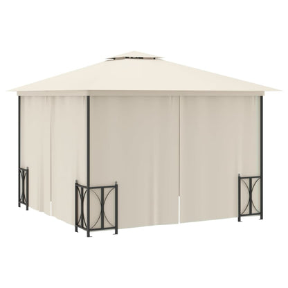 Gazebo con Teli Laterali e Doppio Tetto 3x3 m Crema - homemem39