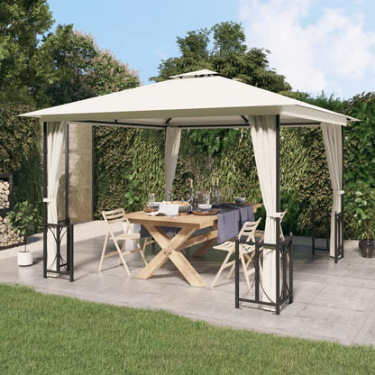 Gazebo con Teli Laterali e Doppio Tetto 3x3 m Crema - homemem39