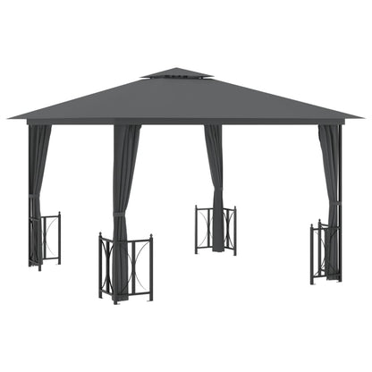 Gazebo con Teli Laterali e Doppio Tetto 3x3 m Antracite - homemem39