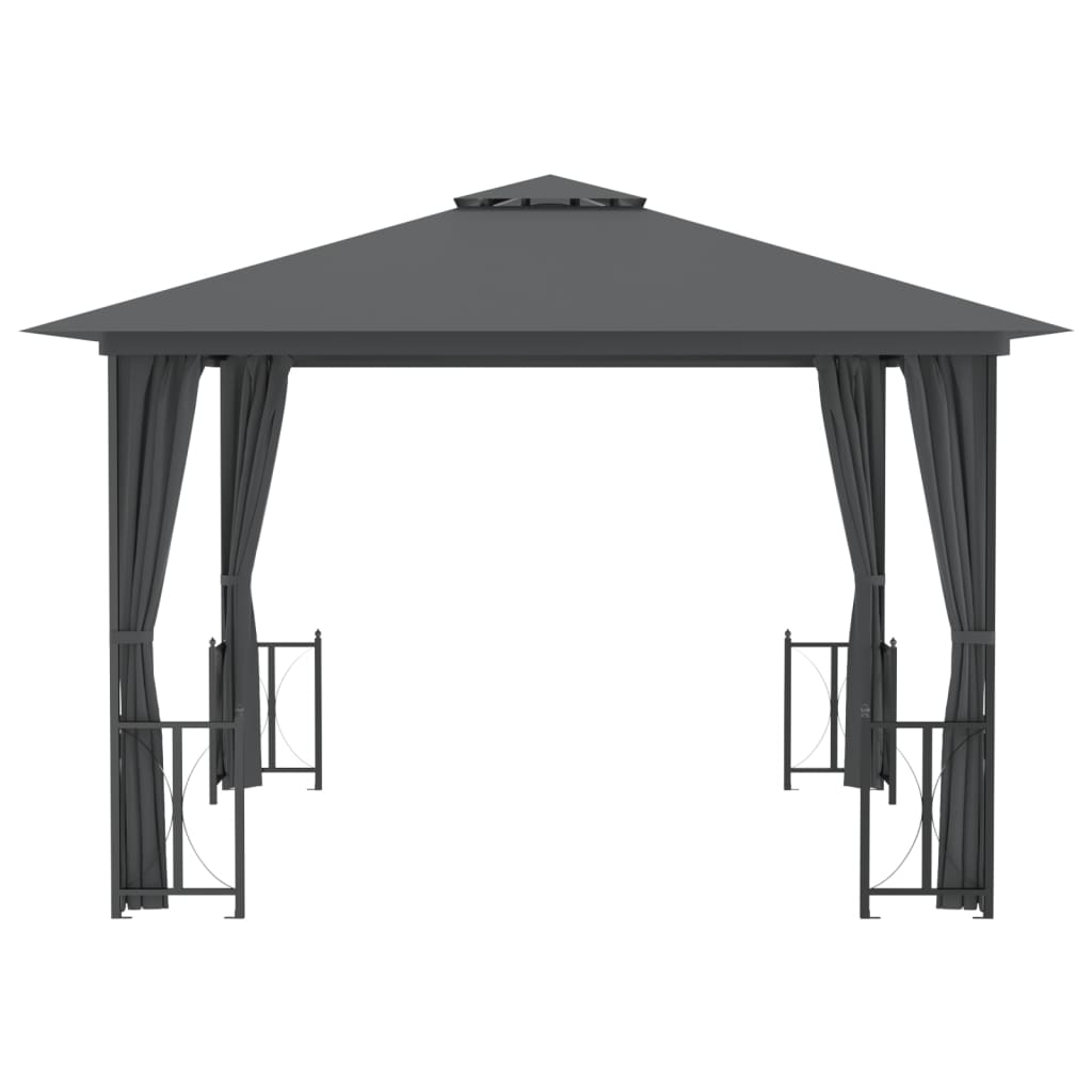 Gazebo con Teli Laterali e Doppio Tetto 3x3 m Antracite - homemem39