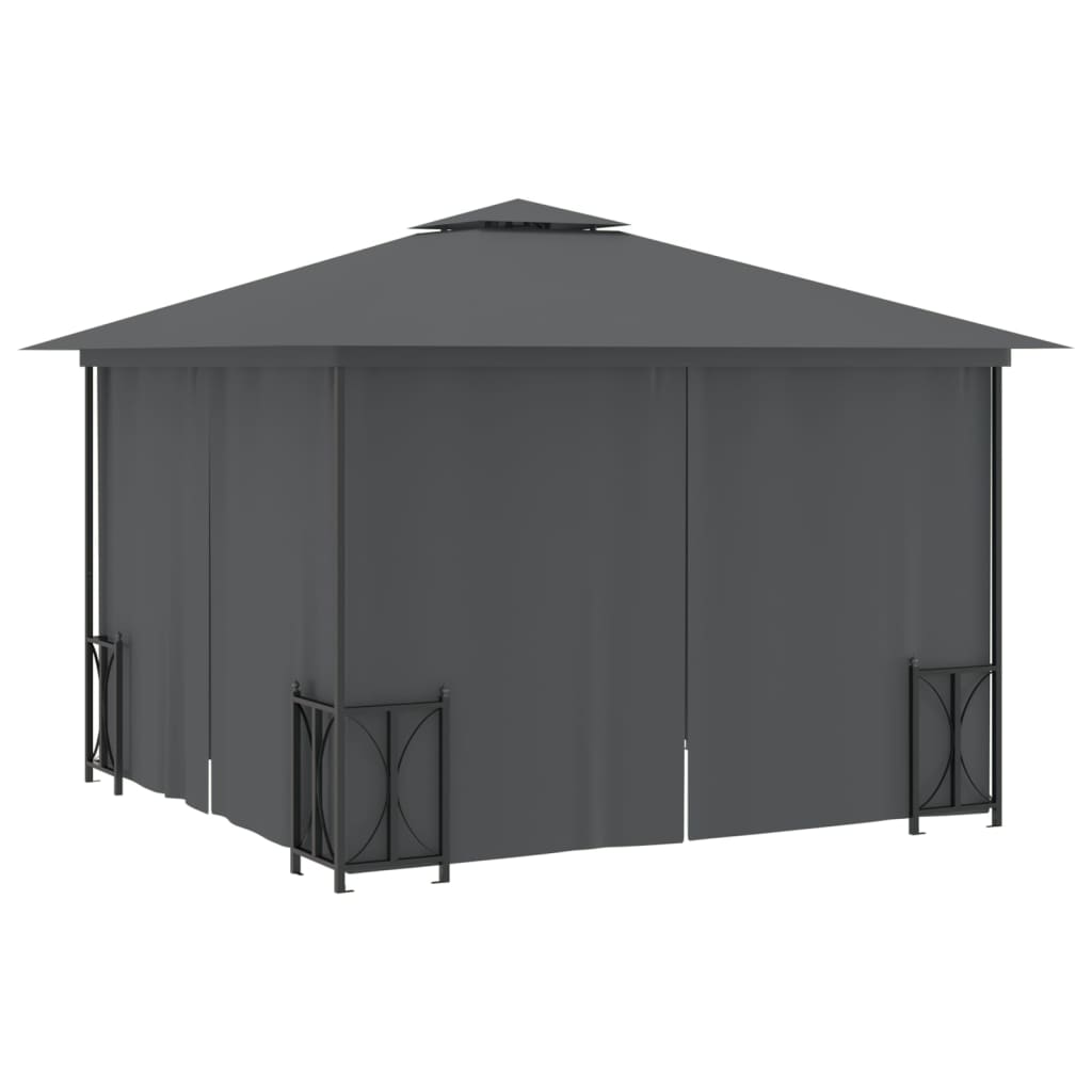 Gazebo con Teli Laterali e Doppio Tetto 3x3 m Antracite - homemem39