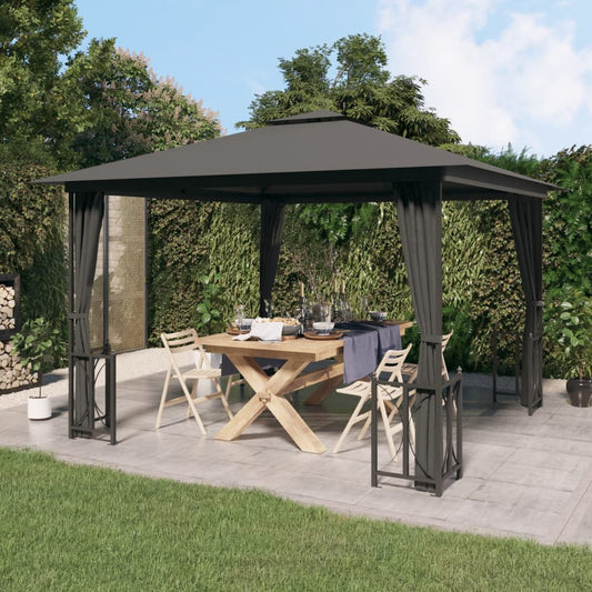 Gazebo con Teli Laterali e Doppio Tetto 3x3 m Antracite - homemem39