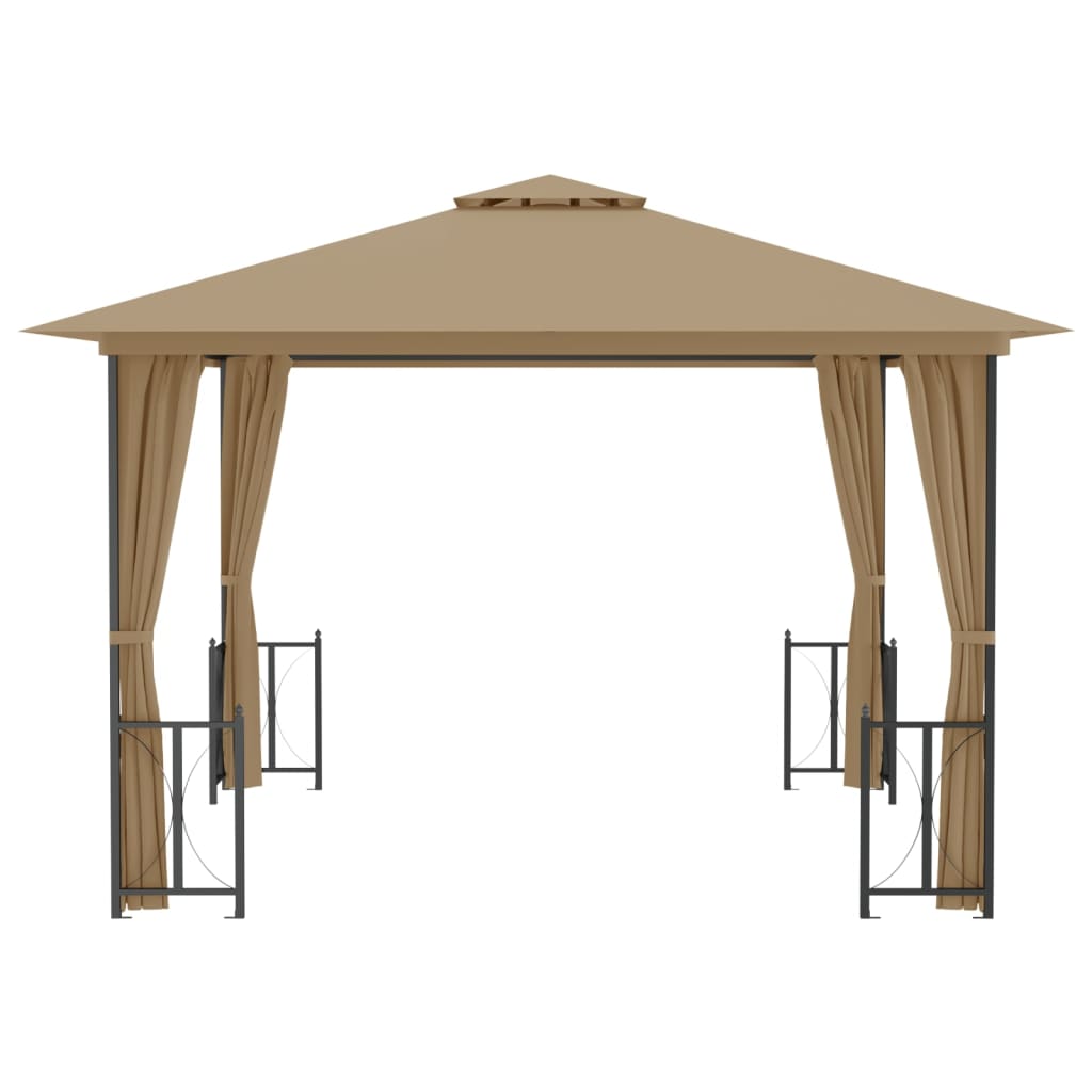 Gazebo con Teli Laterali e Doppio Tetto 3x3 m Tortora - homemem39