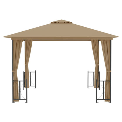 Gazebo con Teli Laterali e Doppio Tetto 3x3 m Tortora - homemem39