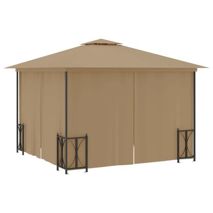 Gazebo con Teli Laterali e Doppio Tetto 3x3 m Tortora - homemem39