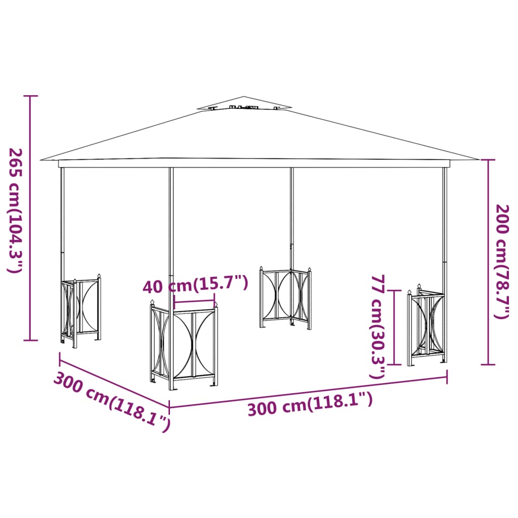 Gazebo con Teli Laterali e Doppio Tetto 3x3 m Tortora - homemem39