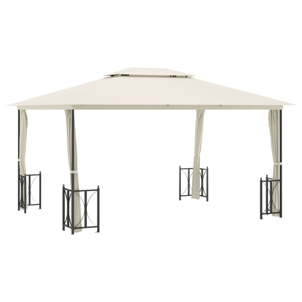 Gazebo con Teli Laterali e Doppio Tetto 3x4 m Crema - homemem39