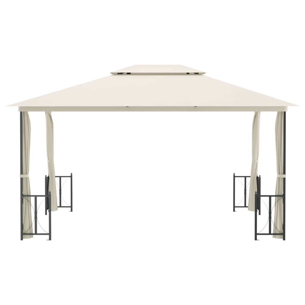 Gazebo con Teli Laterali e Doppio Tetto 3x4 m Crema - homemem39