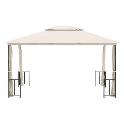 Gazebo con Teli Laterali e Doppio Tetto 3x4 m Crema - homemem39