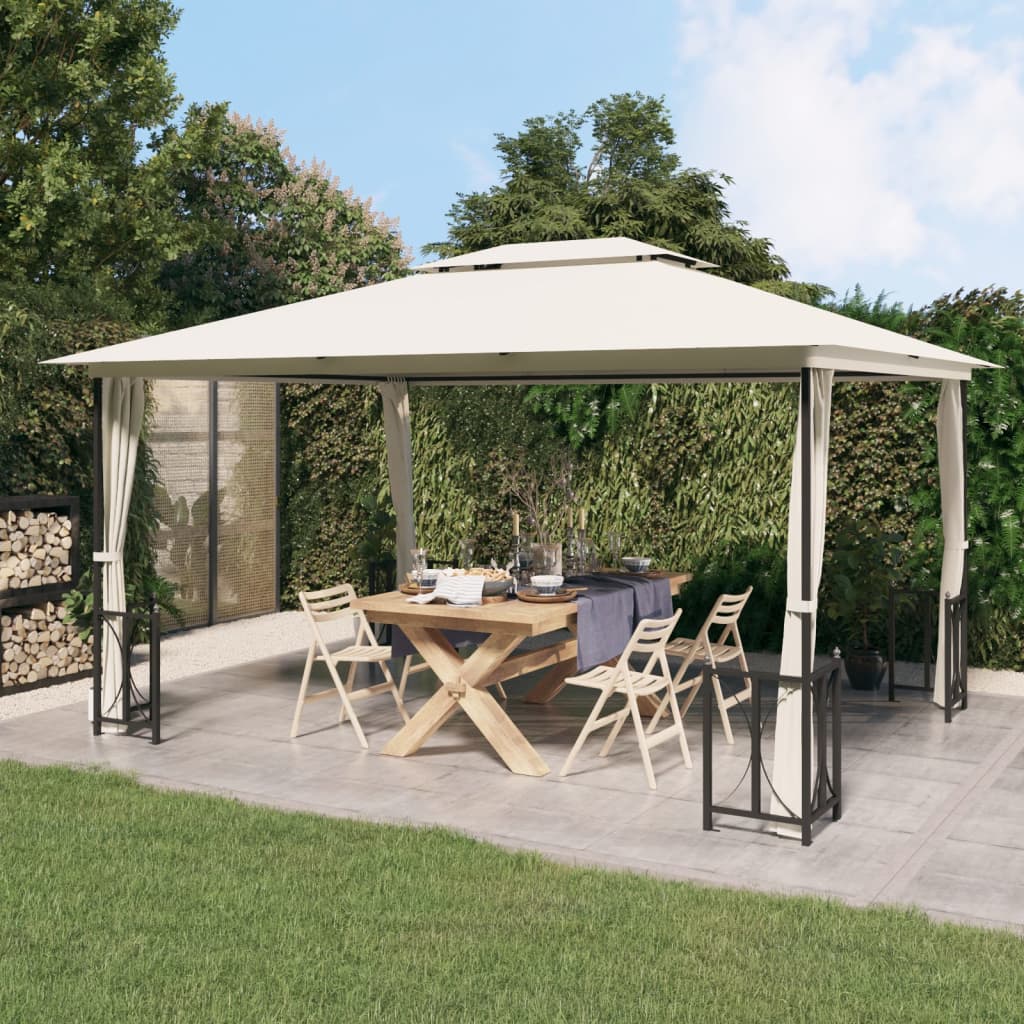 Gazebo con Teli Laterali e Doppio Tetto 3x4 m Crema - homemem39