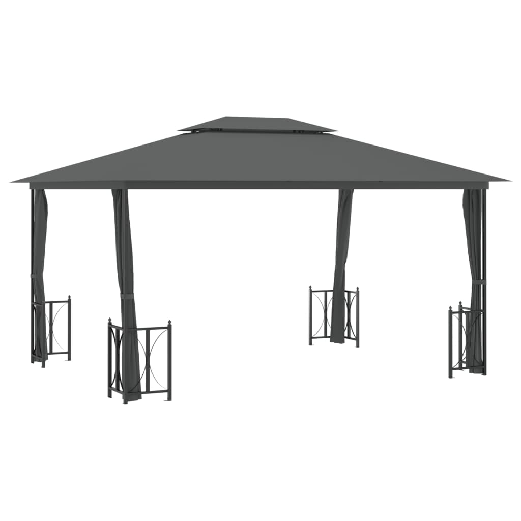 Gazebo con Teli Laterali e Doppio Tetto 3x4 m Antracite - homemem39