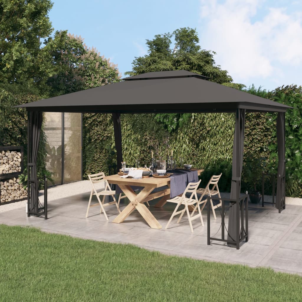 Gazebo con Teli Laterali e Doppio Tetto 3x4 m Antracite - homemem39