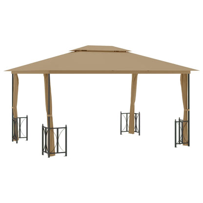 Gazebo con Teli Laterali e Doppio Tetto 3x4 m Tortora - homemem39