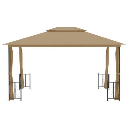 Gazebo con Teli Laterali e Doppio Tetto 3x4 m Tortora - homemem39