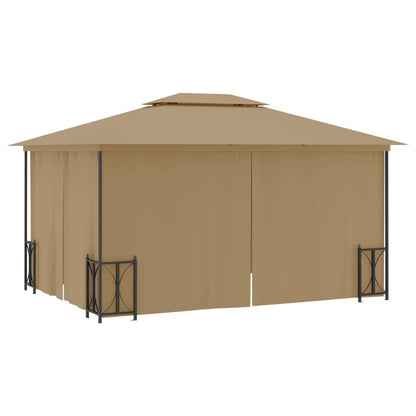 Gazebo con Teli Laterali e Doppio Tetto 3x4 m Tortora - homemem39