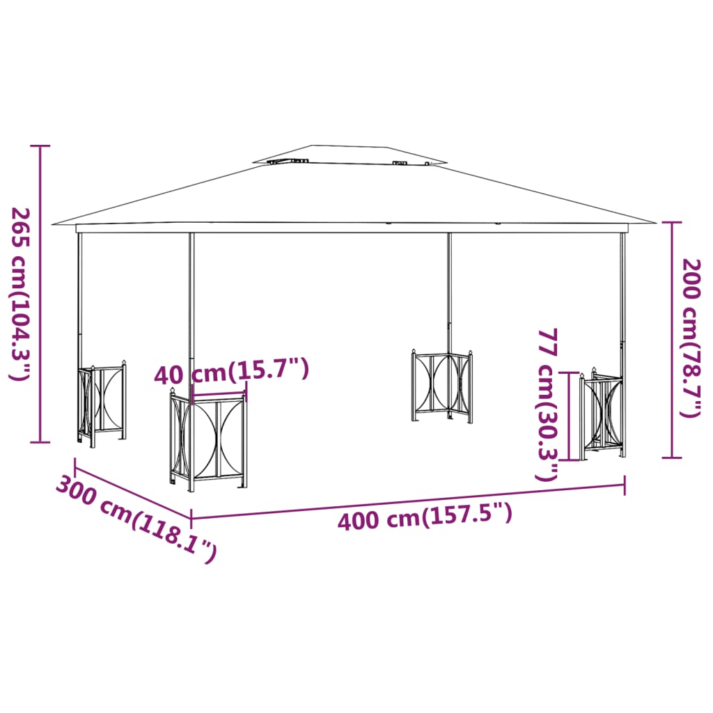 Gazebo con Teli Laterali e Doppio Tetto 3x4 m Tortora - homemem39