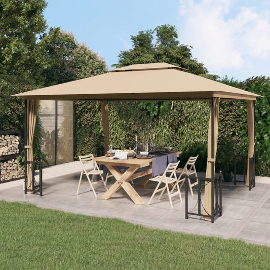 Gazebo con Teli Laterali e Doppio Tetto 3x4 m Tortora - homemem39