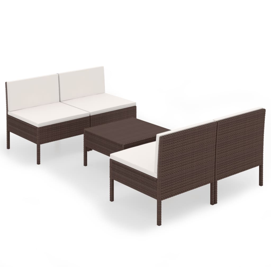 Set Divani da Giardino 5 pz con Cuscini in Polyrattan Marrone - homemem39