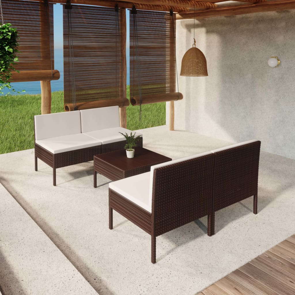 Set Divani da Giardino 5 pz con Cuscini in Polyrattan Marrone - homemem39