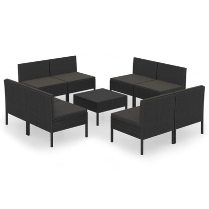 Set Divani da Giardino 9 pz con Cuscini in Polyrattan Nero - homemem39