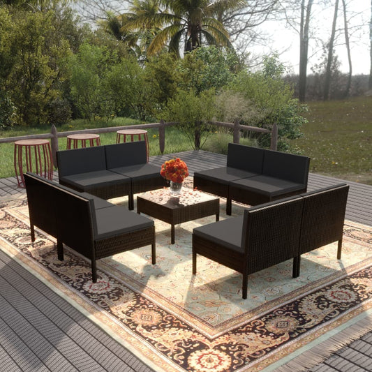 Set Divani da Giardino 9 pz con Cuscini in Polyrattan Nero - homemem39