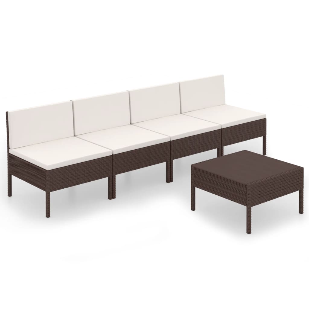 Set Divani da Giardino 5 pz con Cuscini in Polyrattan Marrone - homemem39