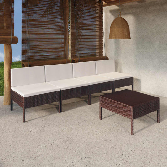 Set Divani da Giardino 5 pz con Cuscini in Polyrattan Marrone - homemem39