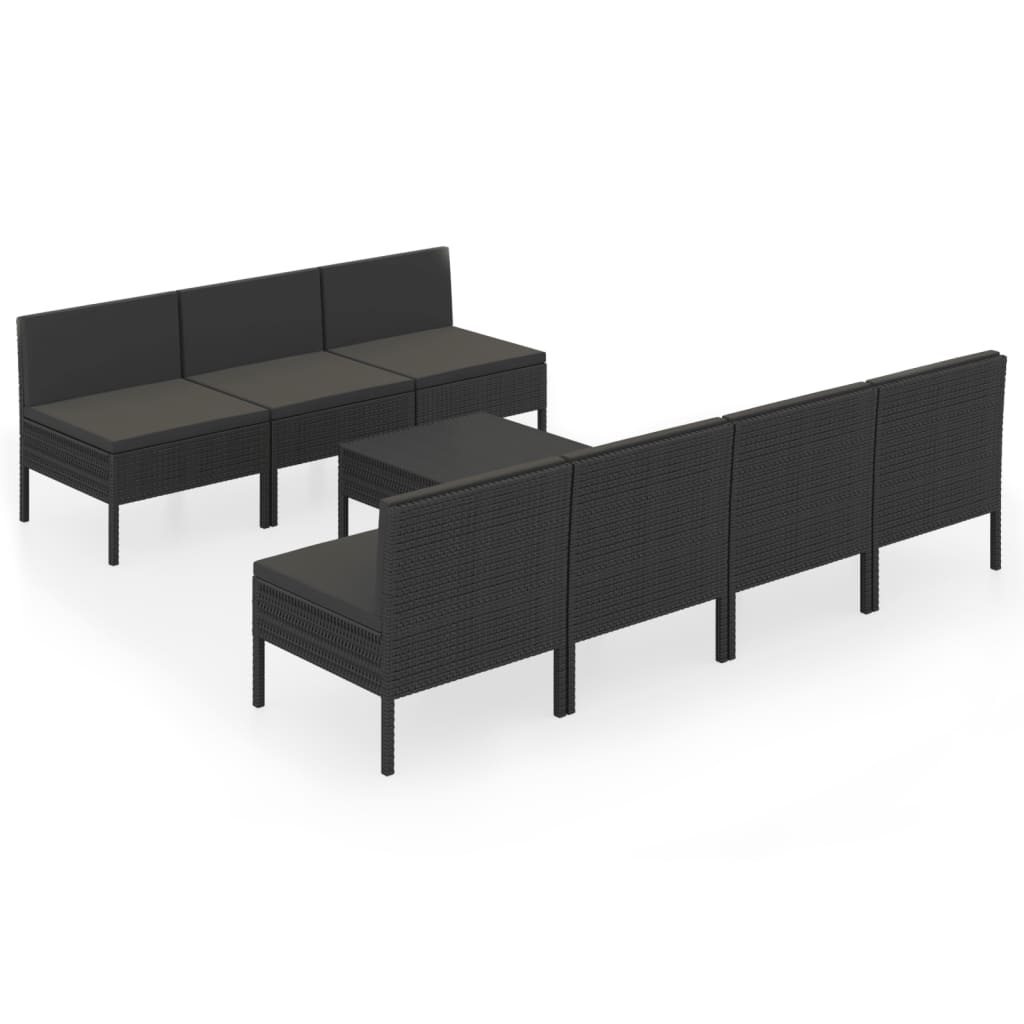 Set Divani da Giardino 8 pz con Cuscini in Polyrattan Nero - homemem39