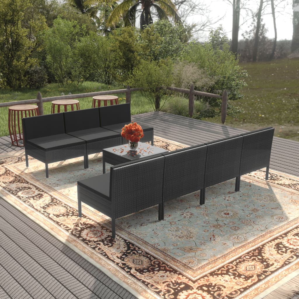 Set Divani da Giardino 8 pz con Cuscini in Polyrattan Nero - homemem39