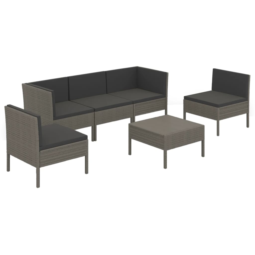 Set Divani da Giardino 6 pz con Cuscini in Polyrattan Grigio - homemem39