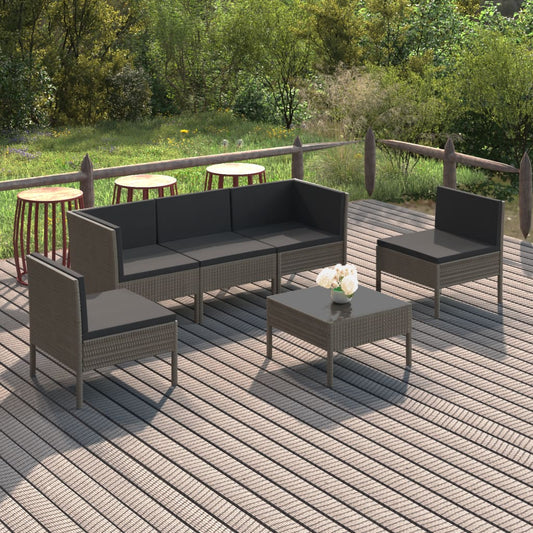 Set Divani da Giardino 6 pz con Cuscini in Polyrattan Grigio - homemem39