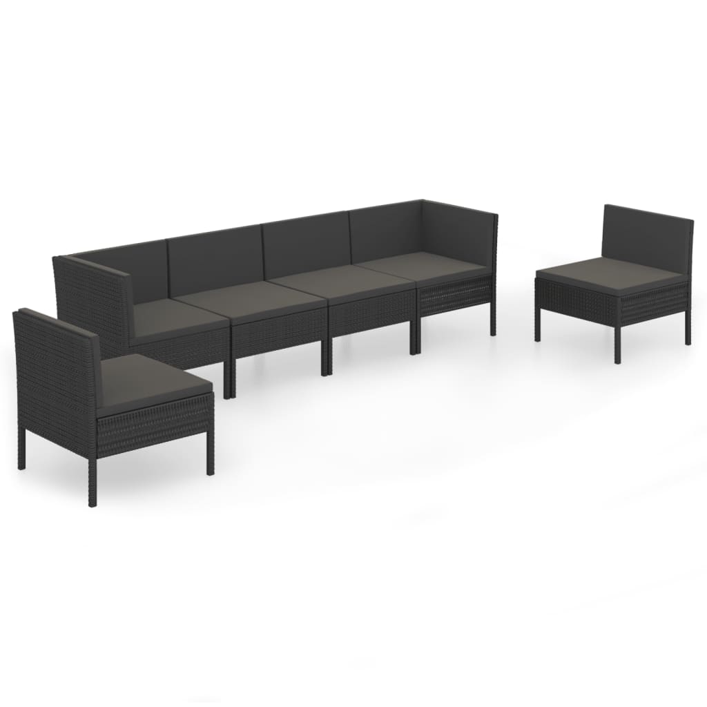 Set Divani da Giardino 6 pz con Cuscini in Polyrattan Nero - homemem39