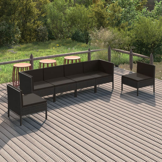 Set Divani da Giardino 6 pz con Cuscini in Polyrattan Nero - homemem39