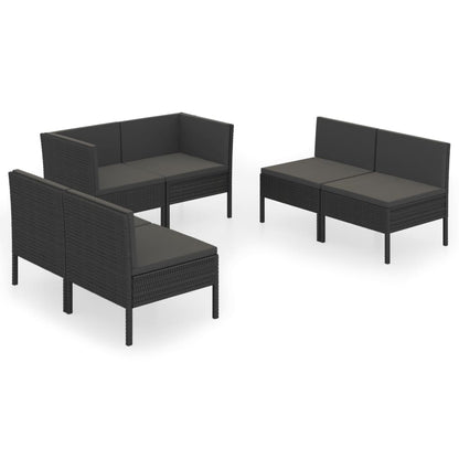 Set Divani da Giardino 6 pz con Cuscini in Polyrattan Nero - homemem39