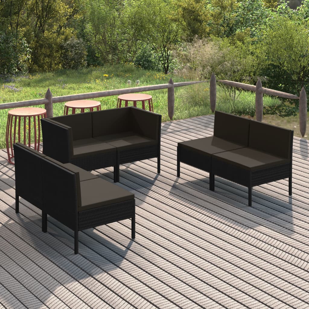 Set Divani da Giardino 6 pz con Cuscini in Polyrattan Nero - homemem39