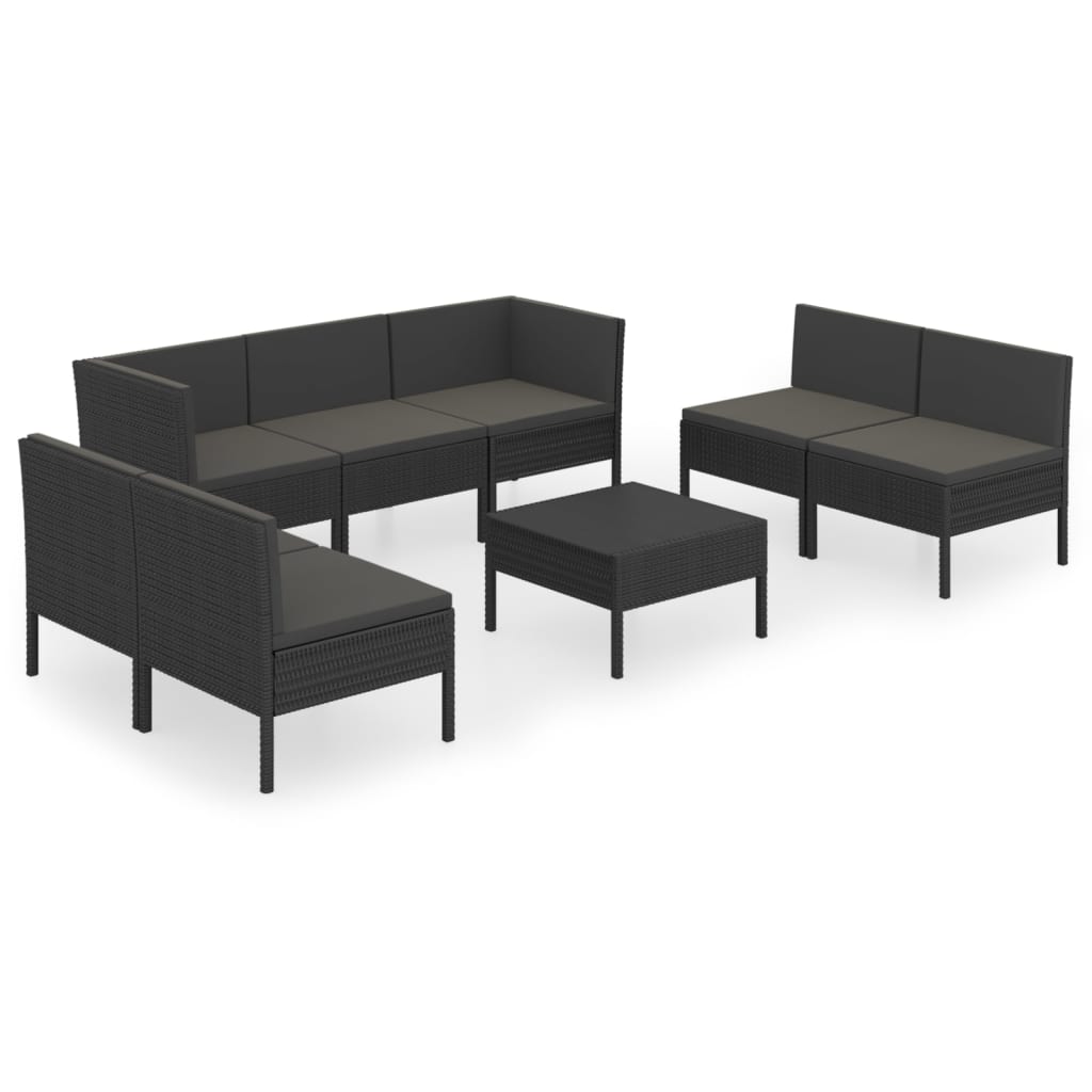 Set Divani da Giardino 8 pz con Cuscini in Polyrattan Nero - homemem39