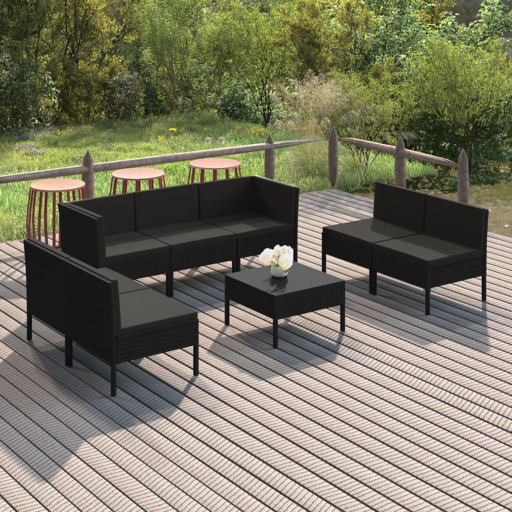 Set Divani da Giardino 8 pz con Cuscini in Polyrattan Nero - homemem39