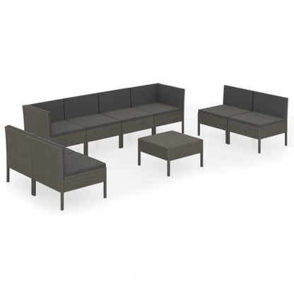 Set Divani da Giardino 9 pz con Cuscini in Polyrattan Grigio - homemem39