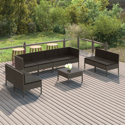 Set Divani da Giardino 9 pz con Cuscini in Polyrattan Grigio - homemem39