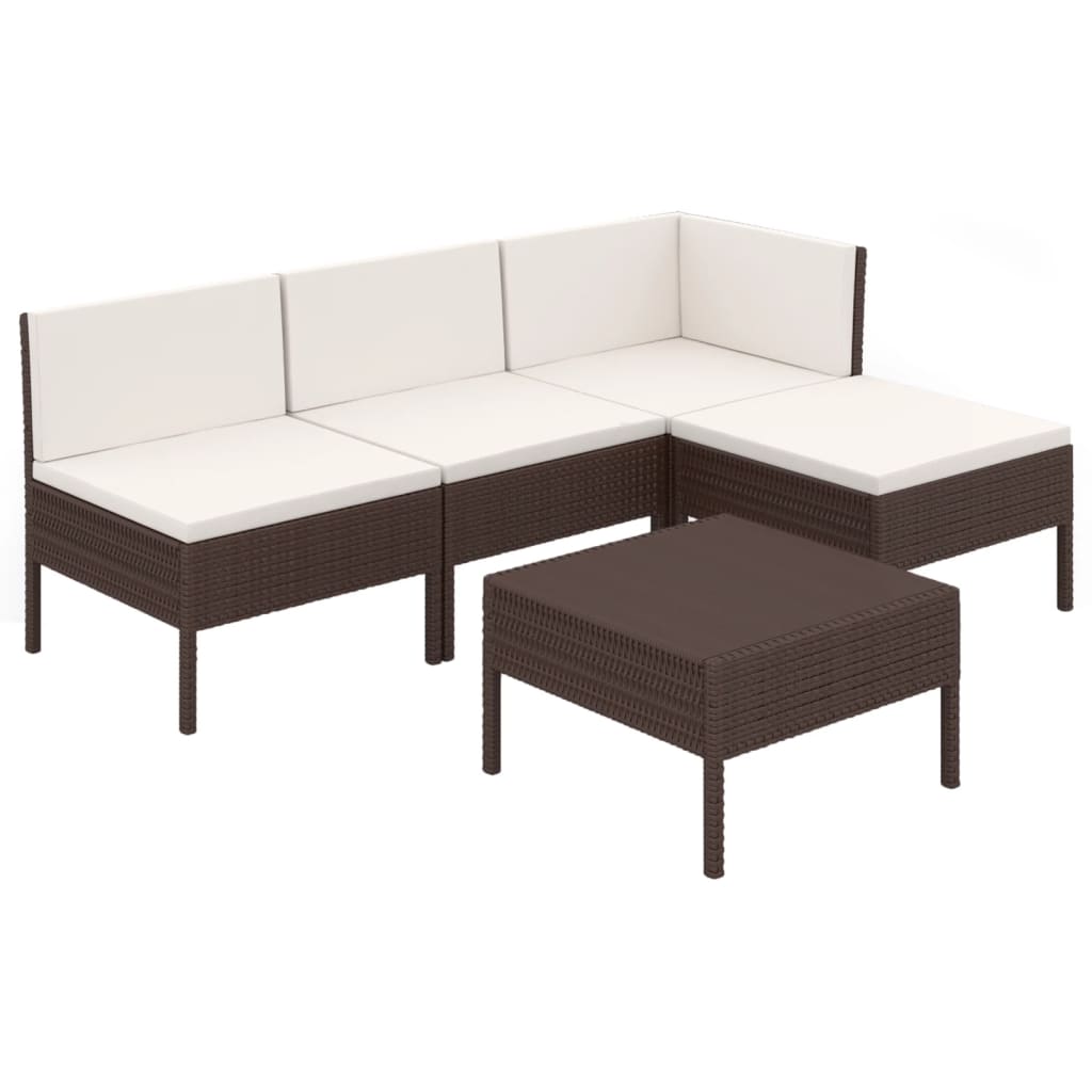 Set Divani da Giardino 5 pz con Cuscini in Polyrattan Marrone - homemem39