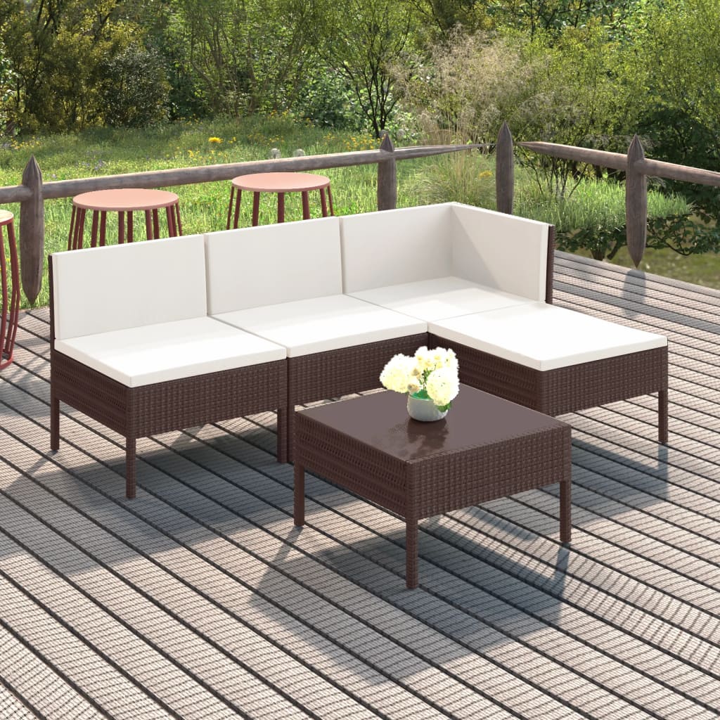 Set Divani da Giardino 5 pz con Cuscini in Polyrattan Marrone - homemem39