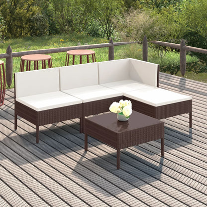 Set Divani da Giardino 5 pz con Cuscini in Polyrattan Marrone - homemem39